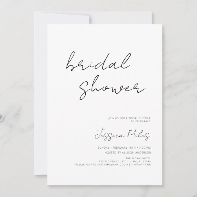 Invitation Douche nuptiale de script minimal (Devant)