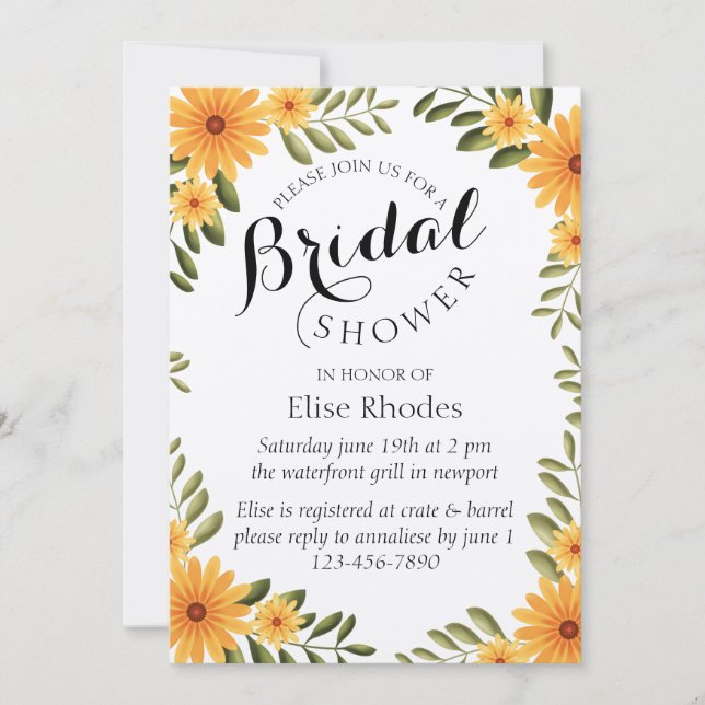 Invitation Douche nuptiale de tournesol jaune rustique (Devant)