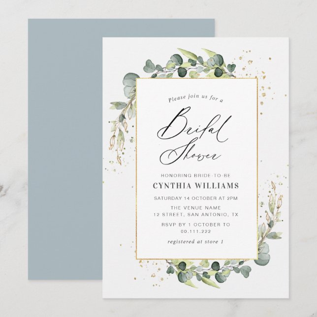Invitation douche nuptiale d'eucalyptus aquarelle (Devant / Derrière)