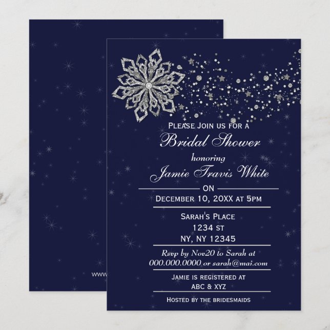 Invitation Douche nuptiale d'hiver Blue and Silver Snowflake (Devant / Derrière)