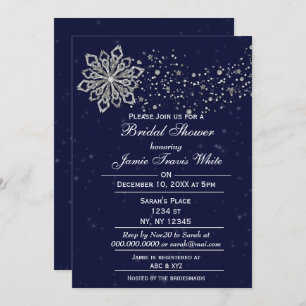 Invitation Douche nuptiale d'hiver Blue and Silver Snowflake