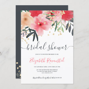 Invitation Douche-nuptiale dorée rose-rouge-vert moderne