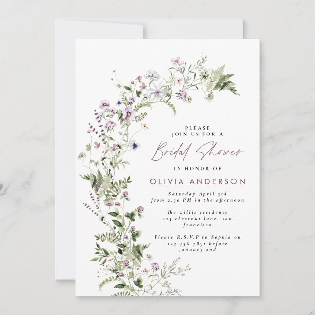Invitation Douche nuptiale élégant floral fleur sauvage été (Devant)