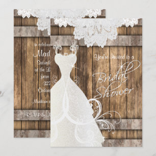Invitation Douche 👰 nuptiale en bois rustique et 💕 dentelle