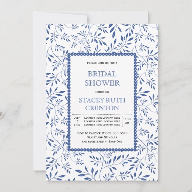 Invitation Douche nuptiale feuille moderne bleu indigo (Devant)