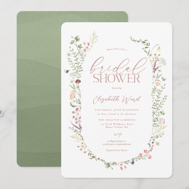Invitation Douche nuptiale fleur sauvage Aquarelle Floral Dou (Devant / Derrière)