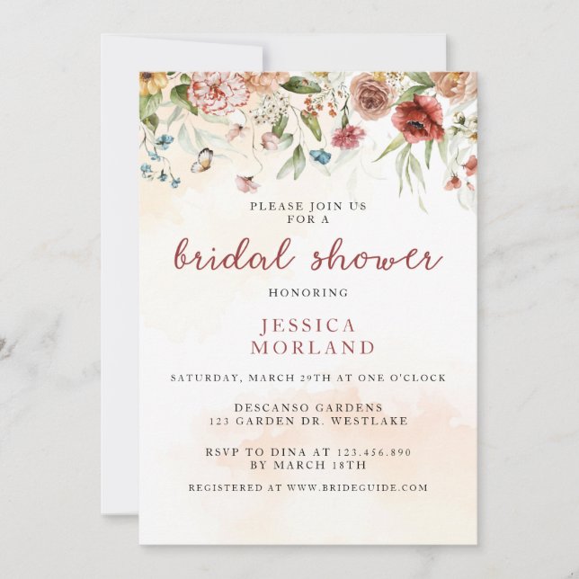 Invitation Douche nuptiale fleur sauvage, Ressort floral,  (Devant)