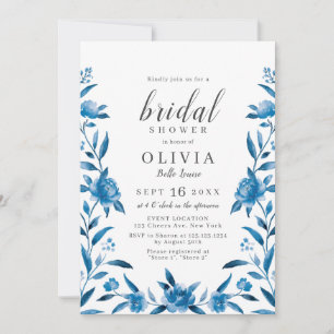 Invitation Douche nuptiale fleurie bleu et blanc