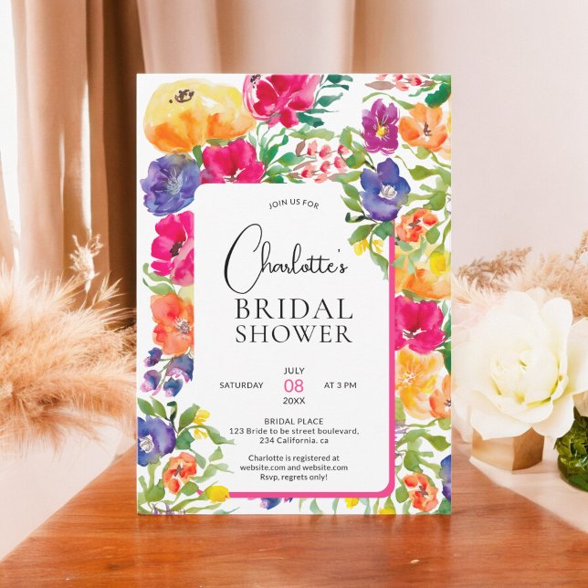 Invitation Douche nuptiale fleurie du jardin gras (Bold Garden floral watercolor bridal shower Invitation)