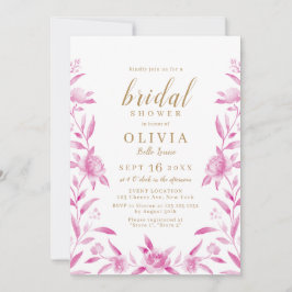 Invitation Douche nuptiale fleurie rose et or