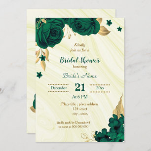 Invitation douche nuptiale fleurie vert émeraude