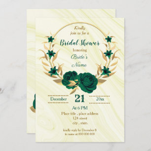 Invitation douche nuptiale fleurie vert émeraude