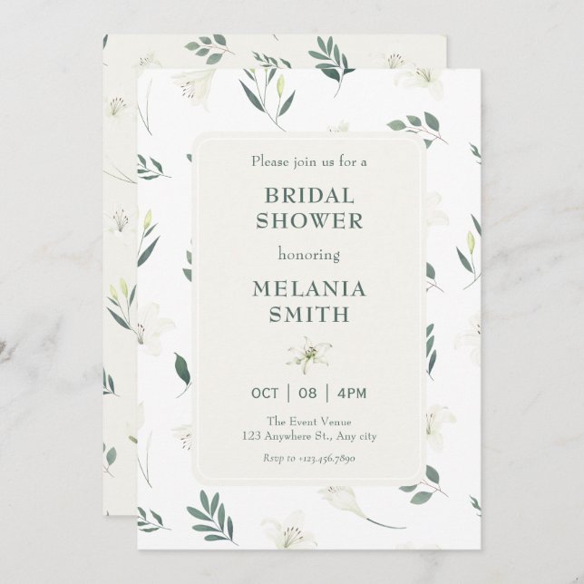 Invitation Douche nuptiale florale blanche (Devant / Derrière)