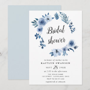 Invitation Douche nuptiale florale bleu aquarelle