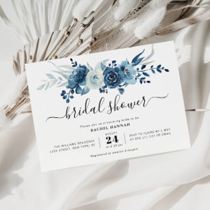 Invitation douche nuptiale florale bleu marine peinte