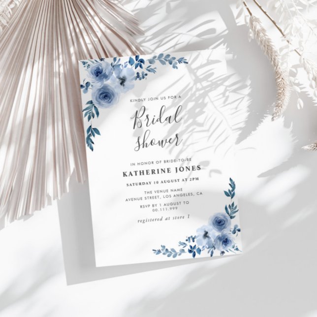 Invitation douche nuptiale florale bleu poussiéreux (Créateur téléchargé)