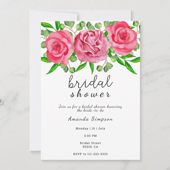 Invitation Douche nuptiale florale rose (Devant)
