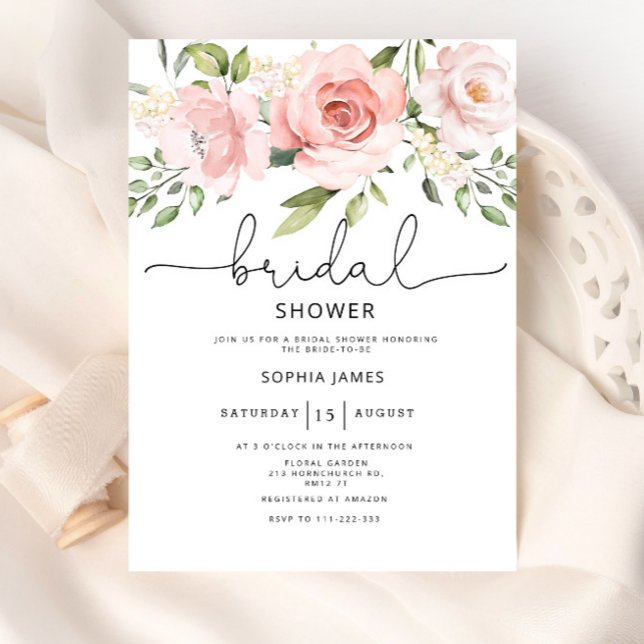 Invitation Douche nuptiale florale rose (Créateur téléchargé)