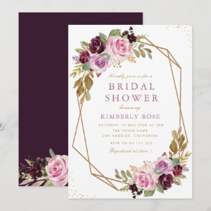 Invitation douche nuptiale géométrique à fleurs violettes