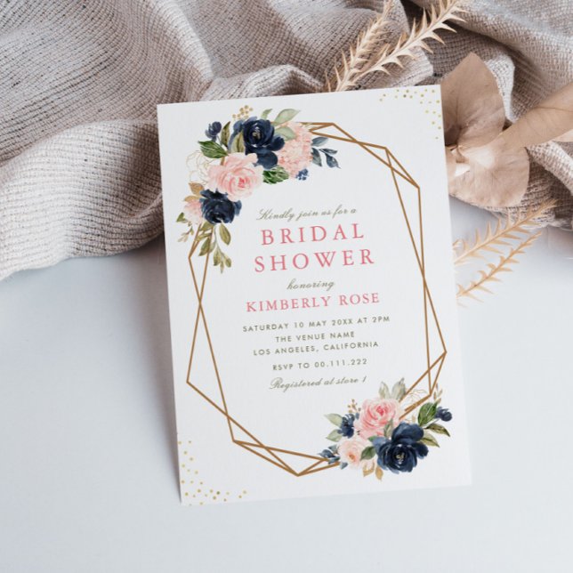 Invitation Douche nuptiale géométrique florale et marine (Créateur téléchargé)