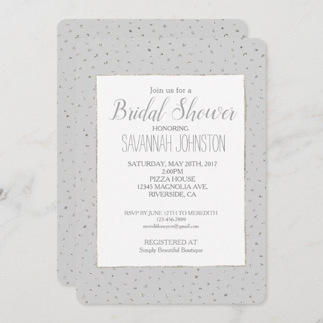 Invitation Douche nuptiale gris argent Confetti (Devant / Derrière)