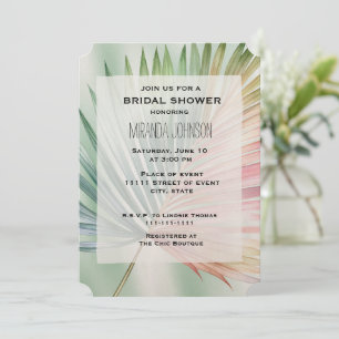 Invitation Douche nuptiale Mint Tropical Pink Green Leaf