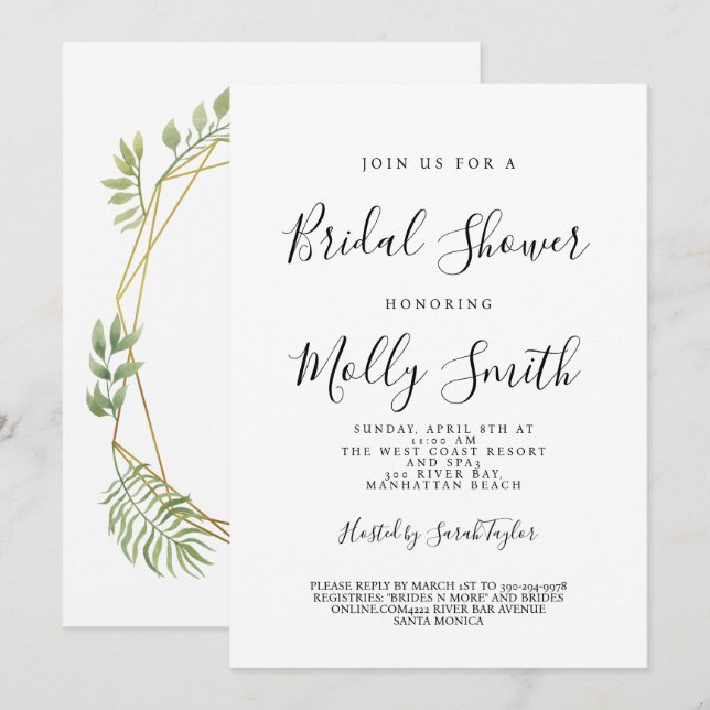 Invitation Douche nuptiale moderne (Devant / Derrière)