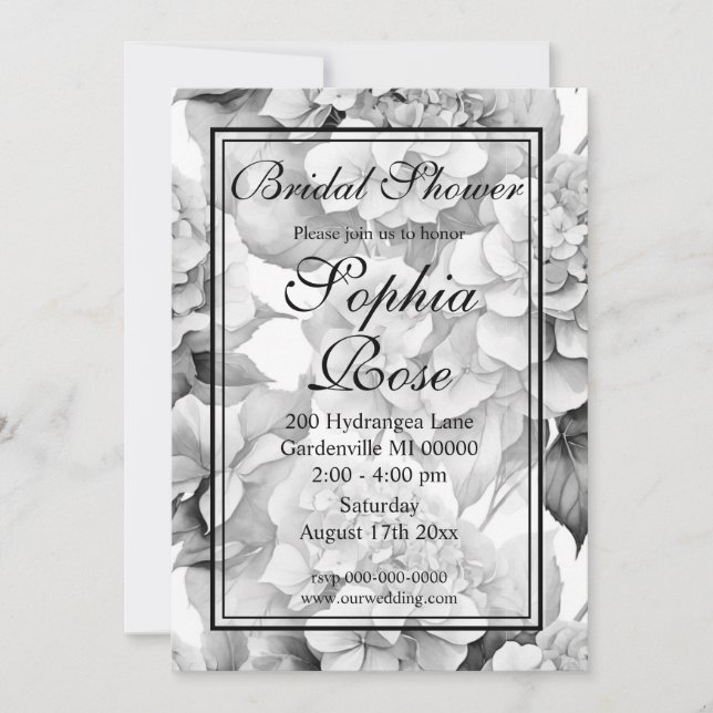 Invitation Douche nuptiale noire de couleur blanche (Devant)