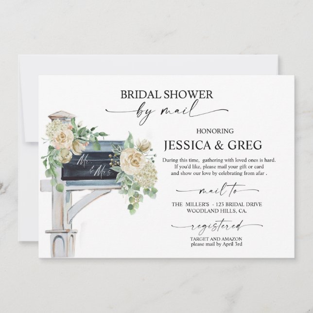 Invitation Douche nuptiale par courrier, longue distance, nup (Devant)