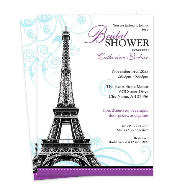 Invitation Douche nuptiale parisienne de Tour Eiffel de Flour (Mod Flourish Eiffel Tower Parisian Bridal Shower Invitation from Starzraven. Downloadable evite, too)