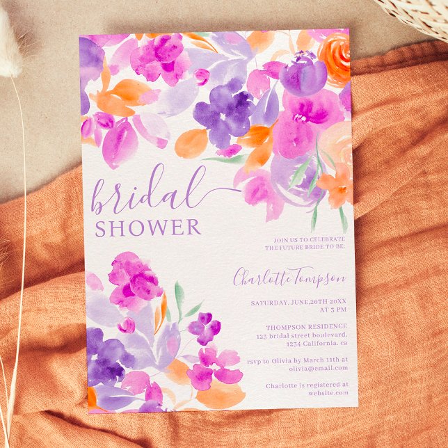 Invitation Douche nuptiale romantique pastel violet orange (Créateur téléchargé)