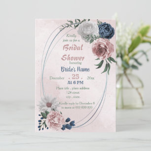 Invitation douche nuptiale rose bleu & blanc à fleurs