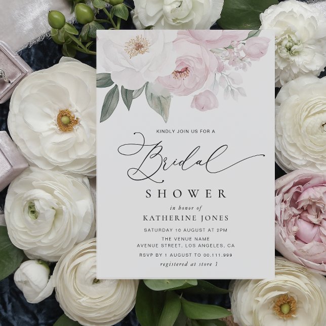 Invitation douche nuptiale rose et blanc à fleurs (Créateur téléchargé)