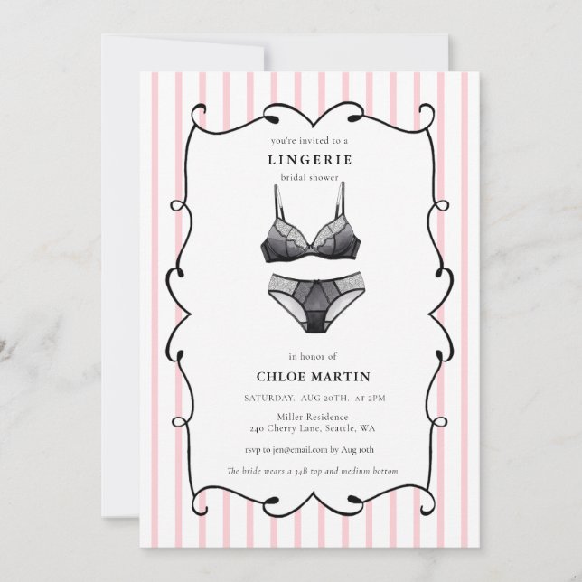 Invitation Douche nuptiale rose et noire (Devant)