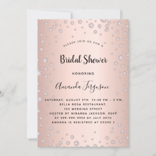 Invitation Douche nuptiale rose or rose diamants glamour