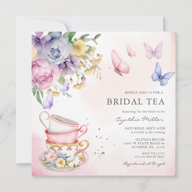 Invitation Douche nuptiale rose papillon (Devant)