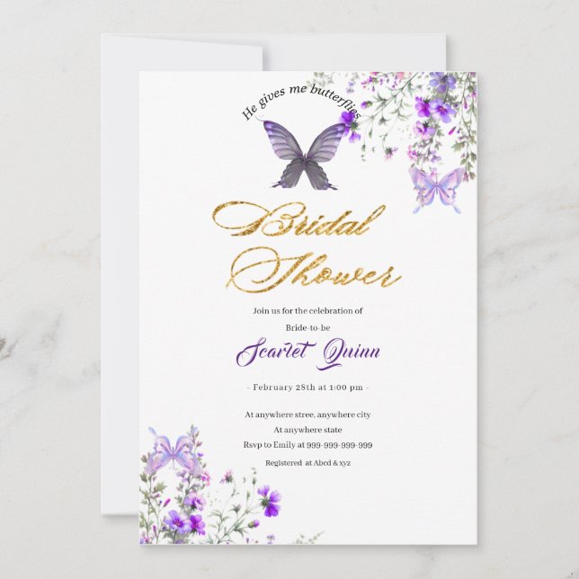 Invitation Douche nuptiale rose violet (Devant)