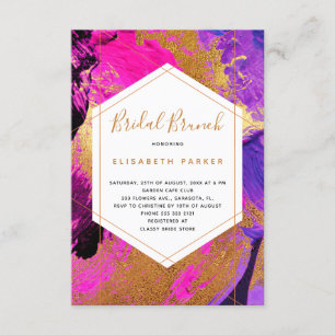 Invitation Douche nuptiale rose violet d'art abstrait moderne