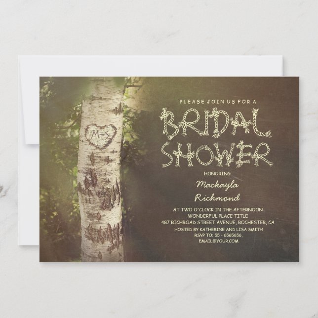 Invitation Douche nuptiale rustique de bouleau (Devant)