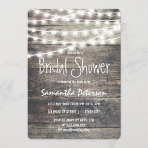 Invitation Douche nuptiale rustique de lumières en bois et de