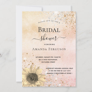 Invitation Douche nuptiale Sunflower rose or parties scintill