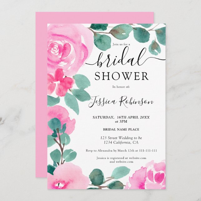 Invitation Douche nuptiale vert rose gras (Devant / Derrière)