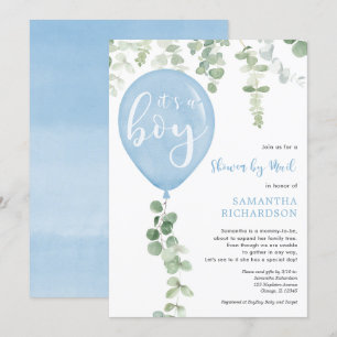 Invitation Douche par baby shower à ballon bleu courrier à eu