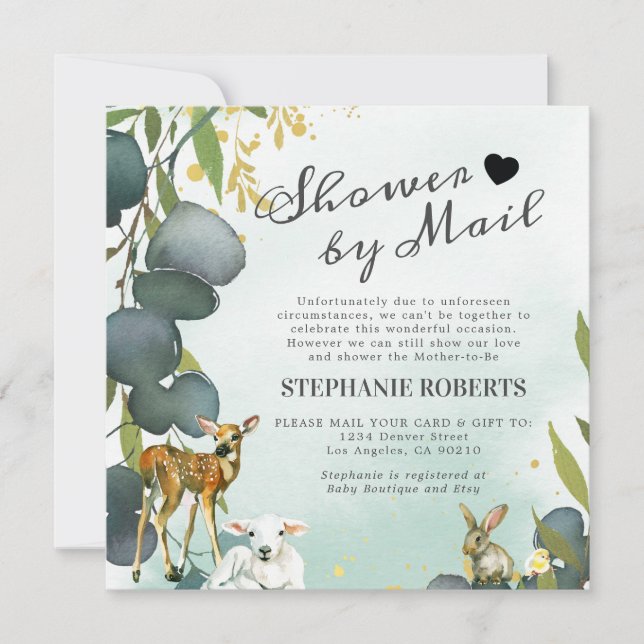 Invitation Douche par courrier | Baby shower des animaux de b (Devant)
