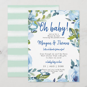 Invitation douche par courrier du baby shower bleu foncé