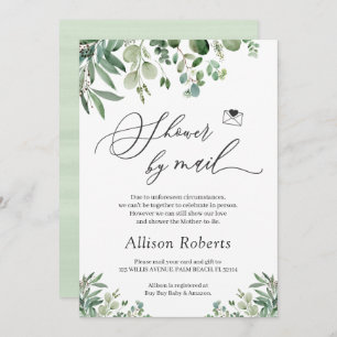 Invitation Douche Par Courrier Script Vert Eucalyptus Feuille