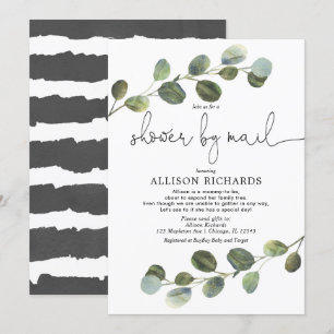 Invitation Douche par la poste baby shower moderne eucalyptus