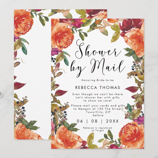 Invitation douche par la poste chute florale nuptiale virtuel (Devant / Derrière)