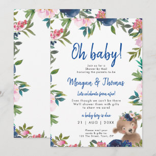 Invitation douche par la poste depuis un baby shower bleu de