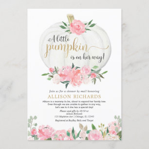 Invitation Douche par la poste fille citrouille blanche or ro